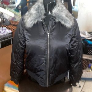 Girl’s Bomber Jacket with gray fur collar